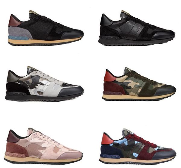 

fashion rockrunner camouflage sneaker studded designer shoes men women flats trainers mesh leather combo rock runner shoes with box, Black