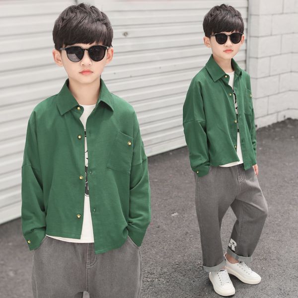 

boys shirt autumn new children's long-sleeved solid color shirt jacket, White;black