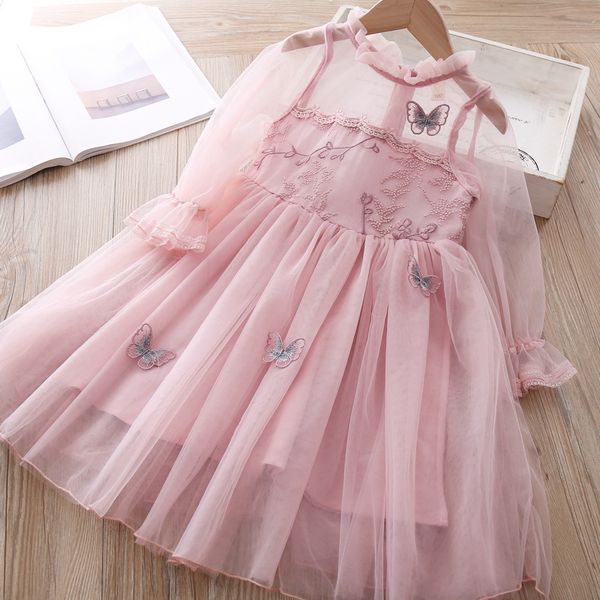 

2020 spring girls princess butterflies embroidered children dress, Red;yellow