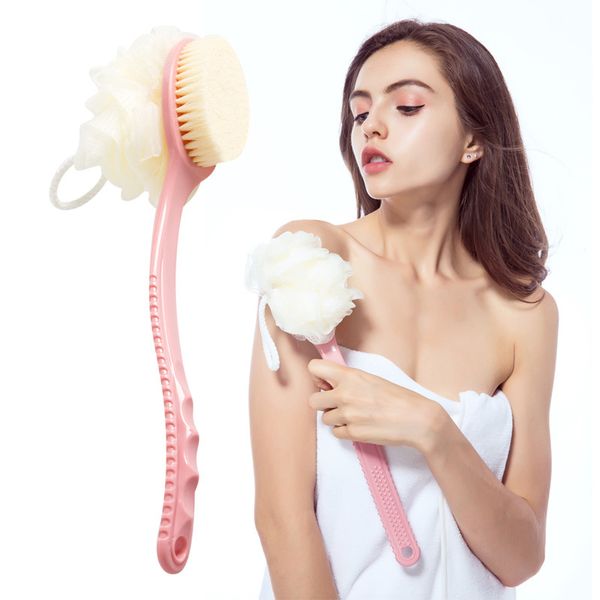 

1pc ванна кисть мягкая двусторонний длинной ручкой массажная ванна щетка мягкая для волос длинные ручки ванны цветок два-in-one назад кисть