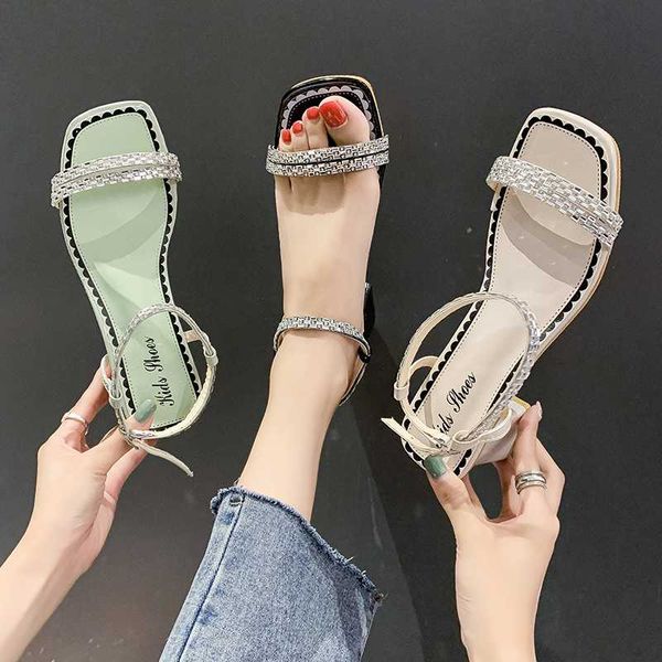 

2020 sandals block heels med female shoe ladies shoes summer women's chunky rhinestone high medium woman multicolored fashion, Black