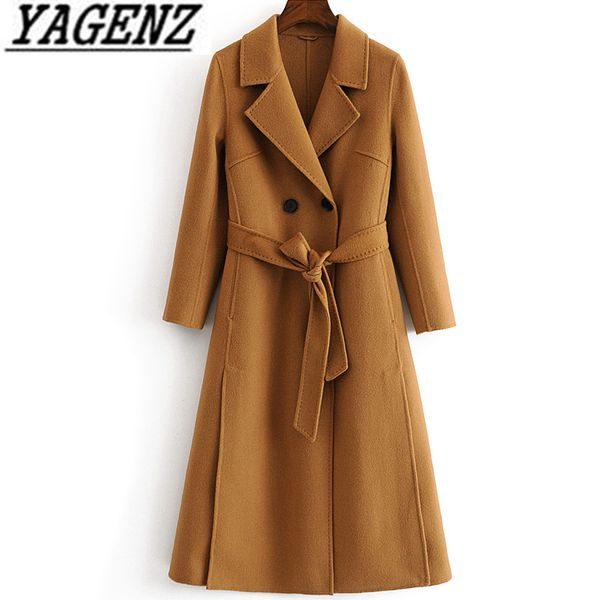 

autumn winter women double-faced cashmere wool jacket warm outerwear elegant slim brand female long wool coat high grade jackets, Black
