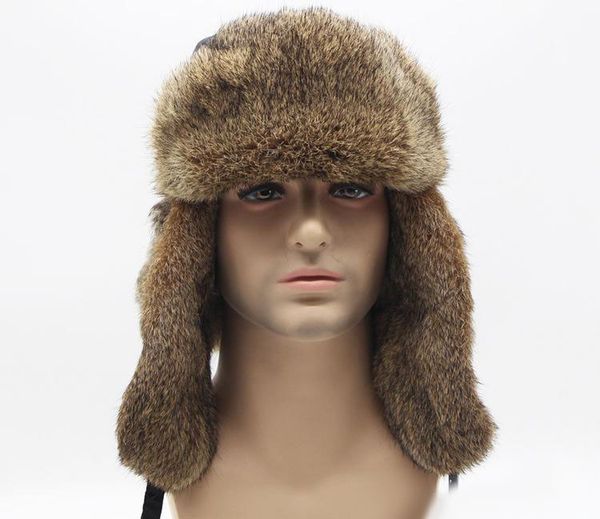 

mens women rabbit hair fur winter hats trapper hat with ear flaps warm snow caps russian thicken hat bomber cap, Blue;gray