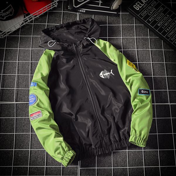 

ветровка мужская куртка мода tide pizex fish bone cat печати женская мужская одежда осень-весна полиэстер повседневная с капюшоном плюс разм, Black;brown