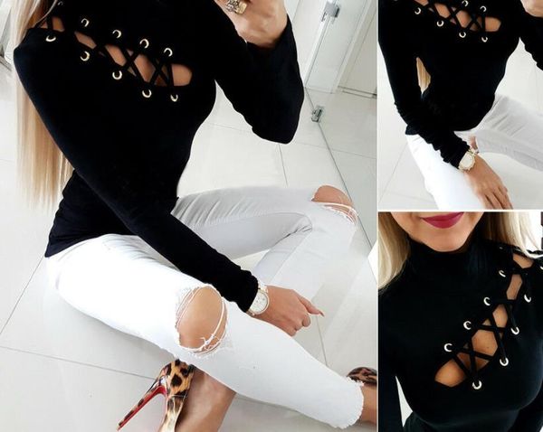 

womens designer t shirts solid color autumn and winter casual slim long sleeved high neck t shirts womens fashion tees, White