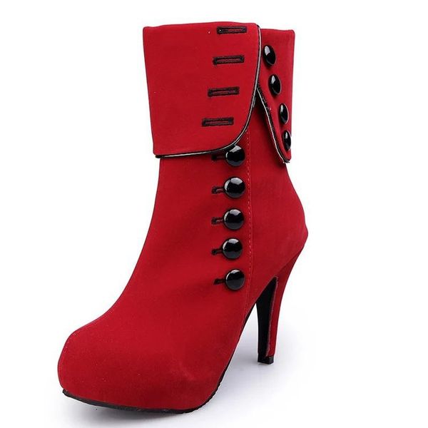 

burst large size suede buckle high-heeled bridal shoes waterproof platform red boots, Black