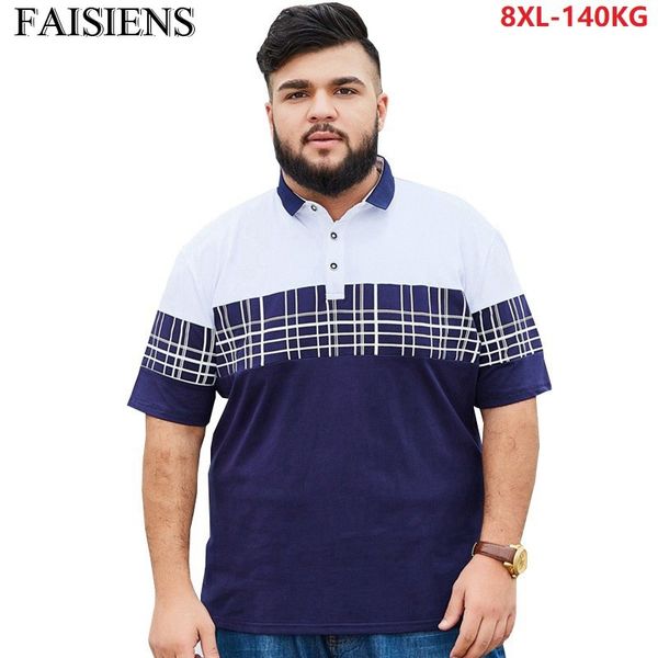 

plus size big 6xl men patchwork t-shirt short sleeve turn down collar stripe t shirt geometric 7xl 8xl 140kg blue fashion tees, White;black