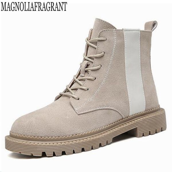 

new boots woman winter genuine leather casual shoe ankle booties heel 2020 spring british style women retro boot women y688, Black