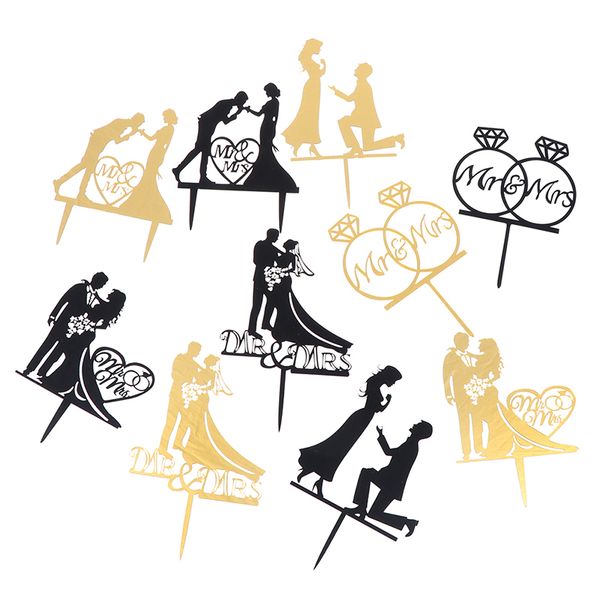 

acrylic black gold cake ers mariage party supplies favors wedding cake er bride groom mr mrs wedding decorations