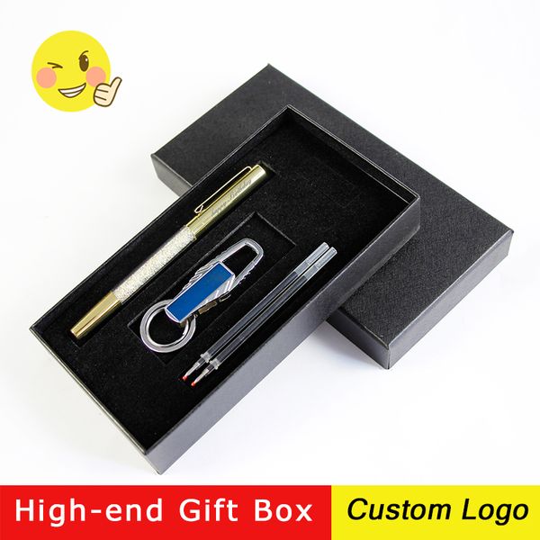 

1set crystal signature pen multicolor metal ballpoint pens customized logo engraving name business office gift pen with gift box, Blue;orange