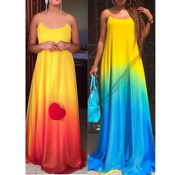 

casual party dress bohemian 2019 summer women's sling fashion strapless gradient color dress o-neck long vestidos, Black;gray