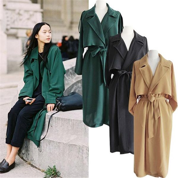 

england style trench coats for women fashion casual long sleeve outwear coats trench coat with belt for casual wear ma126, Tan;black