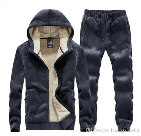 

mens wool зимы дизайнера 2pcs костюмы с длинным рукавом толстовки спорт стиль homme одежда сплошной цвет повседневная одежда, Gray