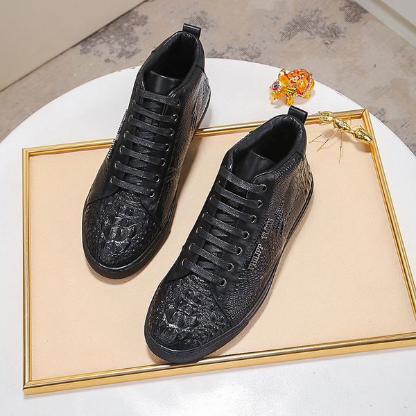 

leather men's shoes europe and the united states big classic winter plus velvet warm high shoes fashion wild casual shoe tide, Black