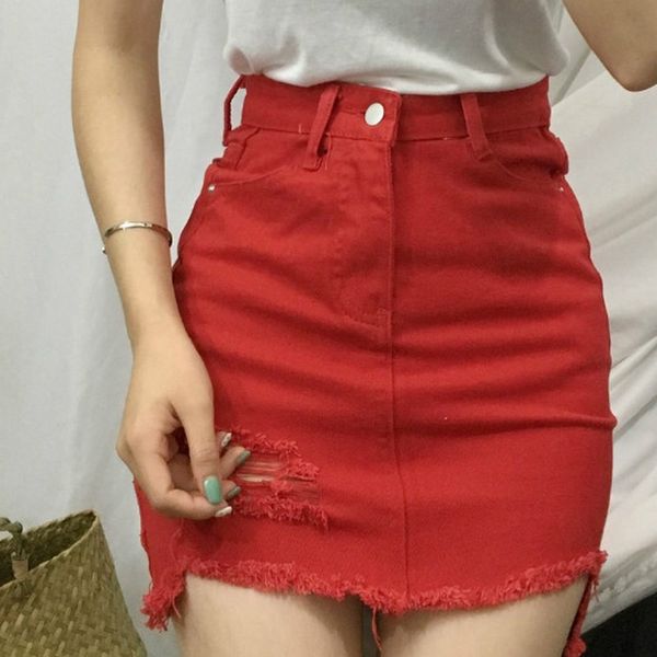 

women's skirt casual korean skirts womens summer hole new mini skirt women fashion skirts 2019 white black denim