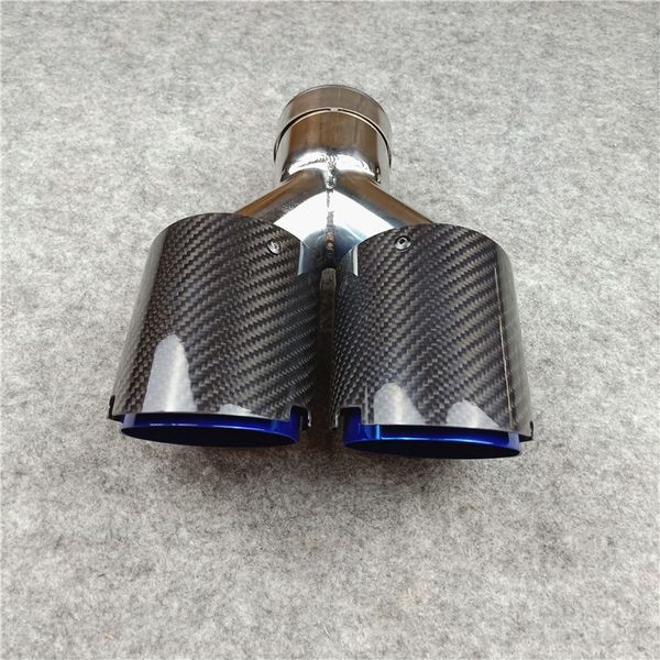 Um PCS: Sistema de Exaustão de Carros Fibra de Carbono Lustroso Dicas Duplas / Muffler Pipe Burt Blue Universal Buzzles