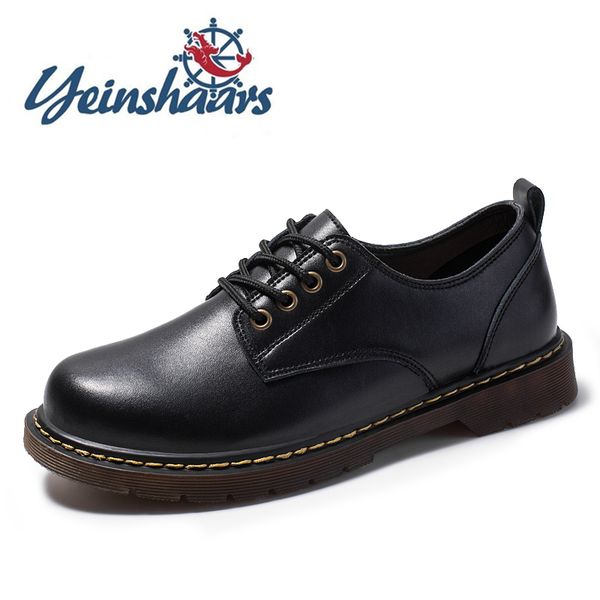 

mens shoes casual brand genuine leather oxford lace-up solid outdoor thick bottom scrub cowhide non-slip male shoes, Black