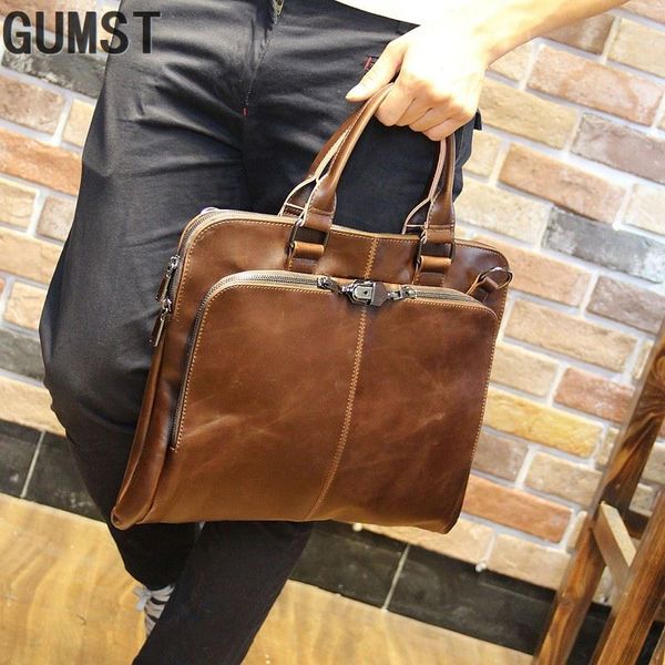 

gumst pu leather shoulder leisure men's bag business messenger portable briefcase laplarge purse 14" handbag