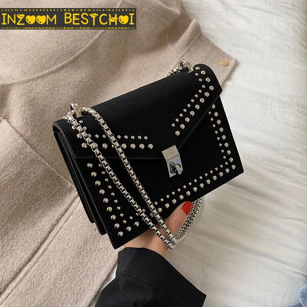 

2019 vintage leather crossbody bags for women travel handbag chain fashion rivet lock small shoulder messenger bags female flaps