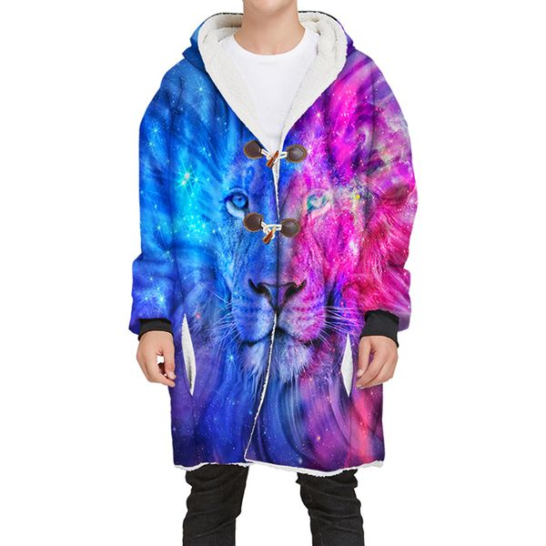 

3d синий розовый лев лицо мужчины толстовки пальто galaxy животных пальто с капюшоном мужской свободные теплые толстовки -4xl, Black