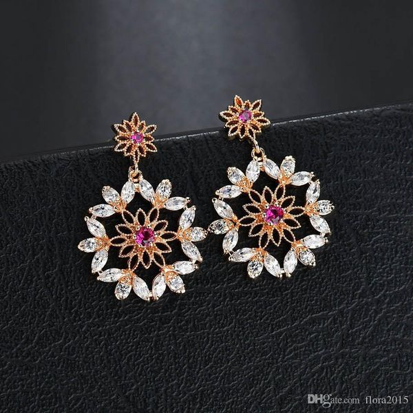 

новый цветок мотаться серьги для невесты свадебные аксессуары bijoux мода кубический циркон оптовой продажи ювелирных изделий перевозка груз, Silver