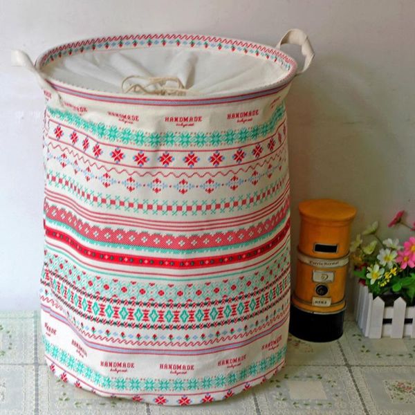 

bohemian printed cotton and linen storage barrel cleaning bag bucket for homeuse bag case kep bathroom