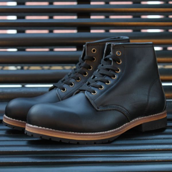 

micholediys 2018 handmade red men's wing boots amkji work shoes wing-bronze chunky work boots, Black