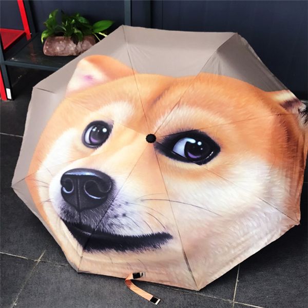 

dhl 50pcs uv protection creative automatic umbrella animal husky dog pattern parasol glass fiber sunny and rainy umbrella