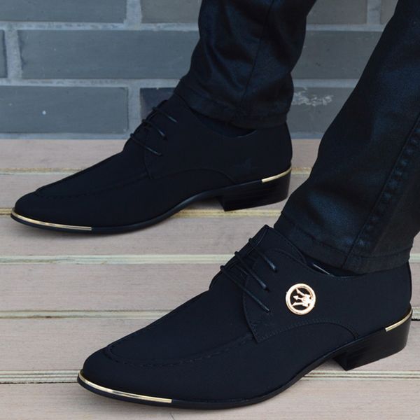 

new style cloth oxford shoes for men dress wedding shoes leather office men flat height increasing zapatos hombre, Black