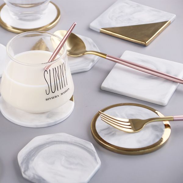 

europe marble ceramic gold plating cup mats pads waterproof heat-insulated home decoration deskchic placemat