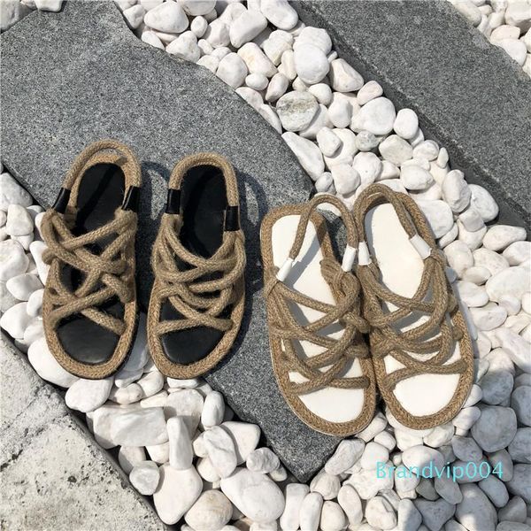 

lucky2019 hemp style rope weave toe flat bottom cool slipper dawdler drag, Black