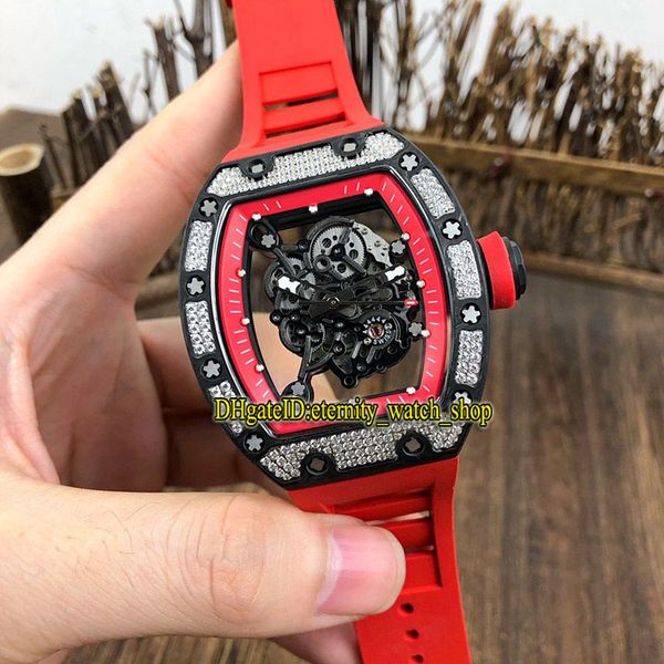 

limit version rm 055 ntpt all carbon fiber case diamond bezel skeleton dial japan nh automatic rm055 mens watch rubber sport luxury watches, Slivery;brown