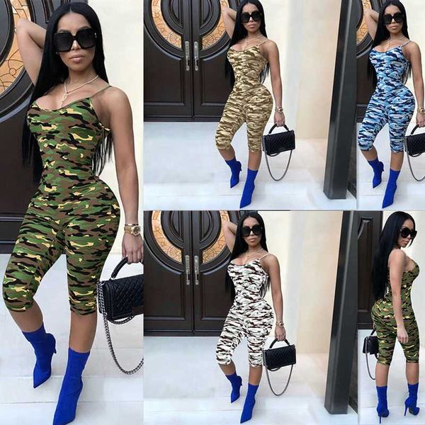 

female camouflage sling jumpsuit 2020 new tight body piece trousers personality camouflage nightclub clothing sale, Black;white