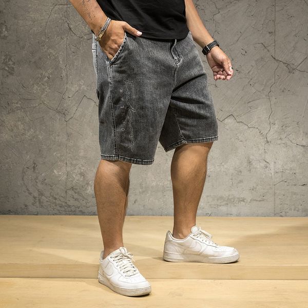 

2020 summer new men's stretch short jeans big size 40 42 44 46 fashion casual loose fit elastic denmin shorts male, White;black