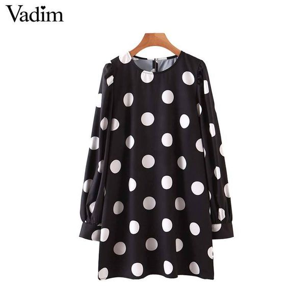 

vadim женщины моды польки мини-платье с длинным рукавом o шеи прямой стиль женского пола вскользь офис носить платья vestidos qd199, Black;pink