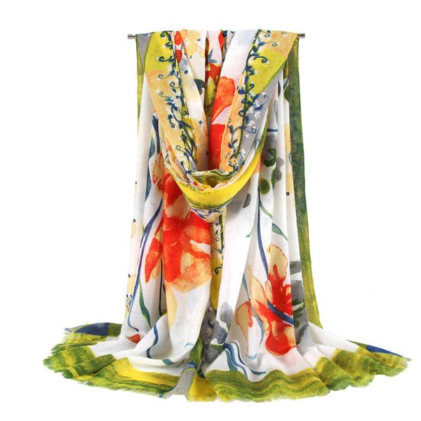 

spring and autumn women's scarf daffodil printed cotton scarf female travel p shawl sunscreen holiday high-end lady shawl, Blue;gray