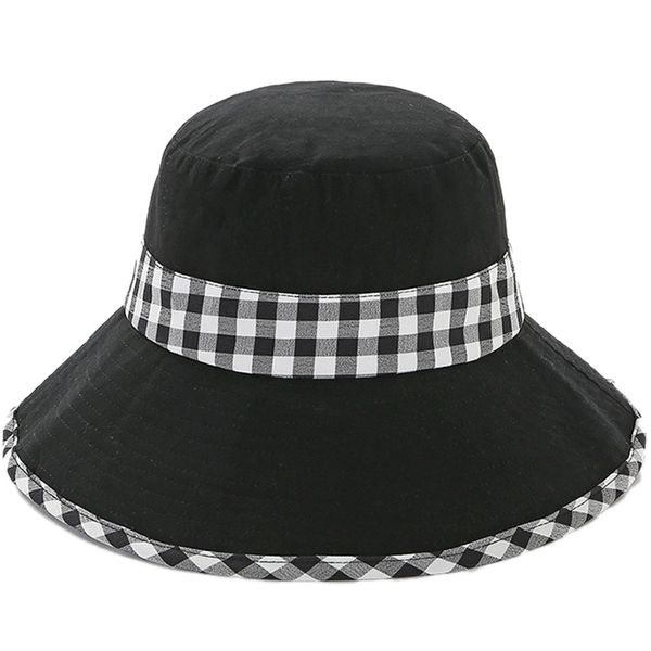 

women's hat patchwork cotton basin cap sun hat female fashion flat lattice fisherman, Blue;gray