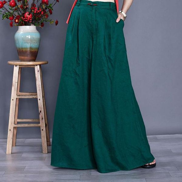 

women's pants & capris johnature full length cotton linen loose solid color elastic waist wide leg 2021 summer leisure all-match women, Black;white
