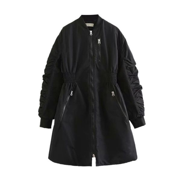 

black wild long-sleeved zipper loose long coat coat ladies warm cotton clothes