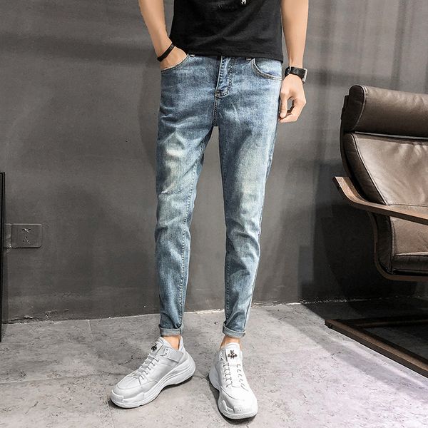 

men biker jeans original slim fit denim jeans men clothes 2019 all match simple streetwear men's trousers 34-28, Blue