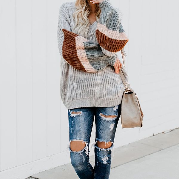 

2019 new autumn and winter cross-border specifically for models women's v-neck sweater sweater, White;black