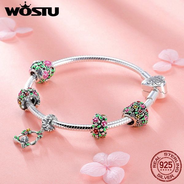 

wostu sale 925 sterling silver spring flowers, leaves & bird charm bracelet for women fashion brand bead jewelry gift fib804 c19021501, Black