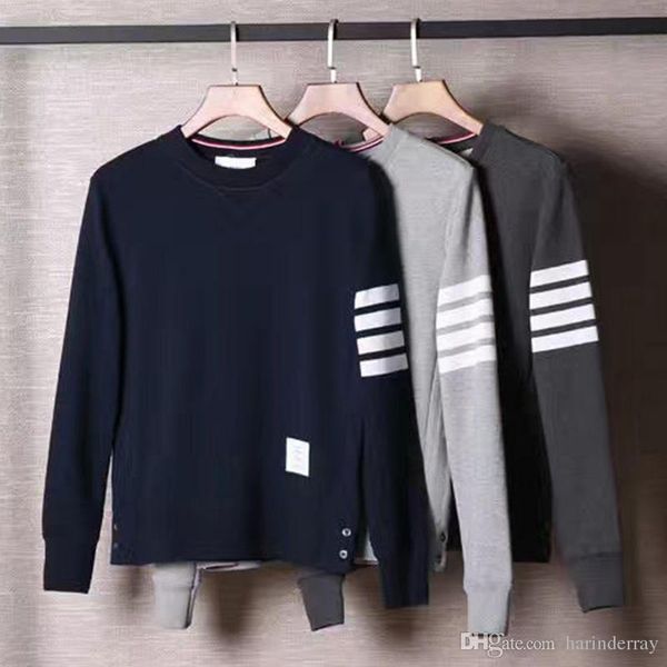 

осень зима чистого хлопка loopback джерси knit т.б. engineered 4-баре thom толстовка crewneck пуловеры browne мужские женские свитера, Black