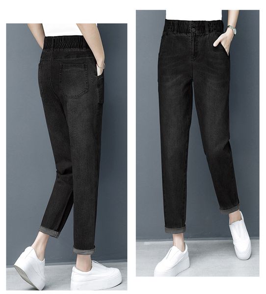 

deep black high waist jeans fashion ladies' pants in the spring, Blue