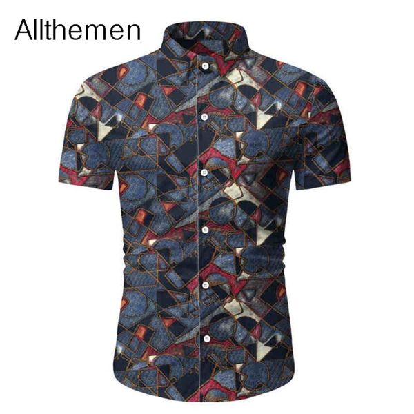 

allthemen men shirts with short sleeve men's casual button down shirt printed men trends shirt turn down collar ~3xl, White;black