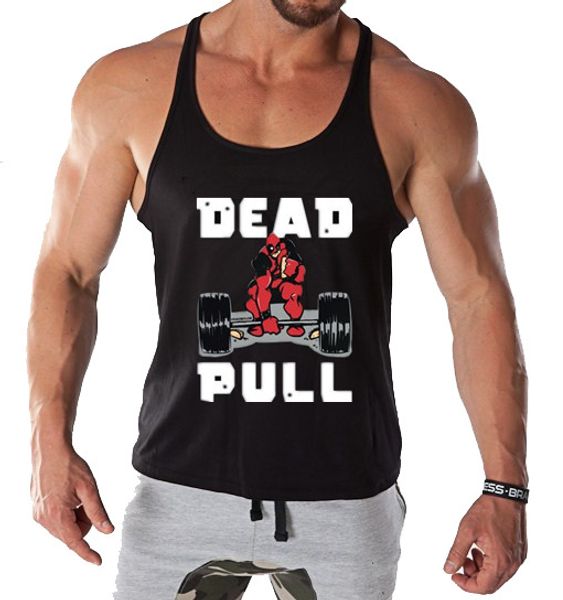 

2018 summer fitness men tank deadpool design dead pull print men bodybuilding stringer tank singlet sleeveless shirt, White;black