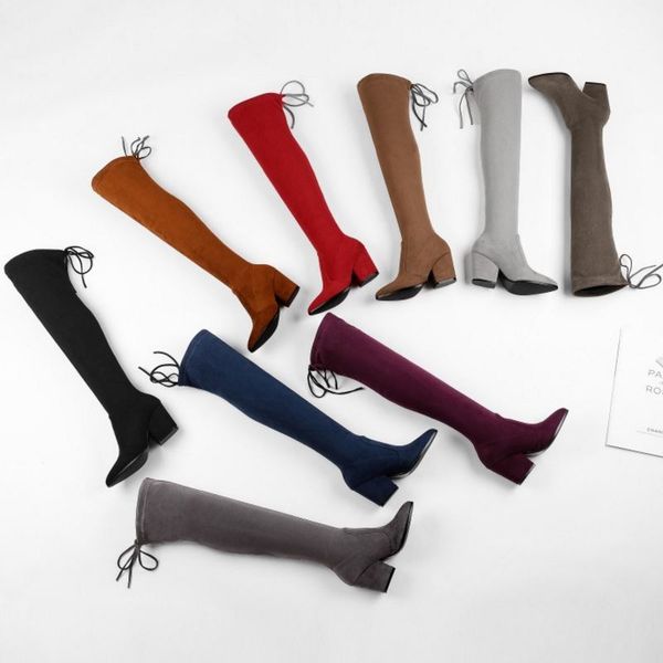 

winter high heels shoes women over knee boots soft boots warm fur office shoes women footwear size 34-43, Black