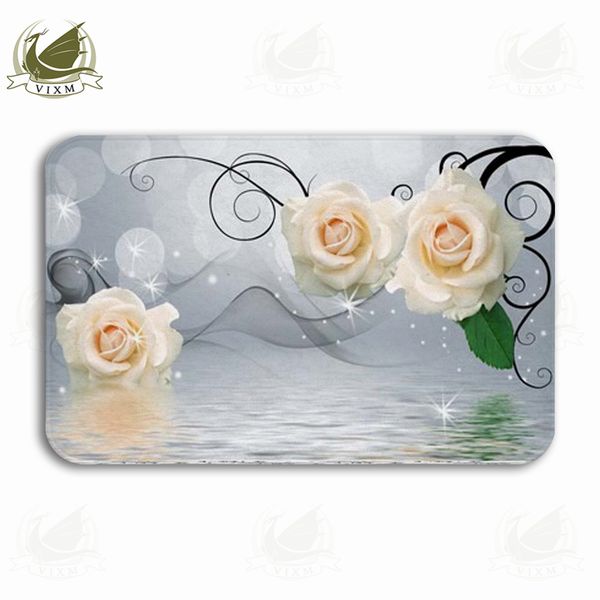 Acheter Vixm 3d Fond Gris Beige Rose Reflet Dans Leau Bienvenue Tapis De Porte Tapis Flanelle Entrée Antidérapante Intérieur Cuisine Bain Tapis De