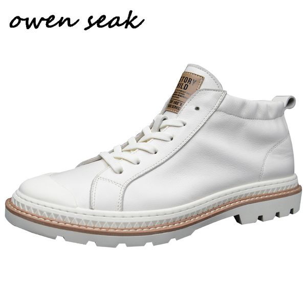 

owen seak men casual shoes ankle boots luxury trainers genuine leather lace up sneaker winter boots brand flat black shoes