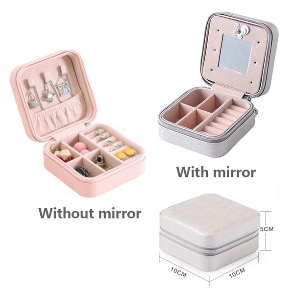 

portable jewelry case packing pu leather jewelry box makeup organizer cosmetic box&mirror travel earring ring casket